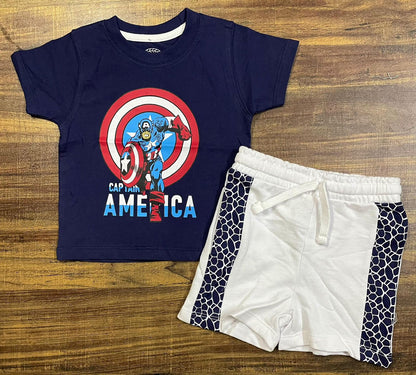 Minnie Minors Boys Twin Set – Navy Blue T-Shirt & White Shorts